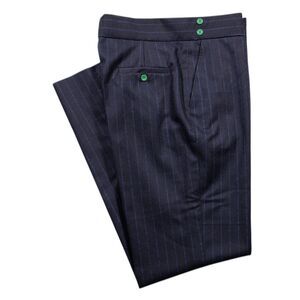 Mens 34 Gurkha Pants Navy Blue Pinstripe Wool High Waist Flat Front Straight Fit